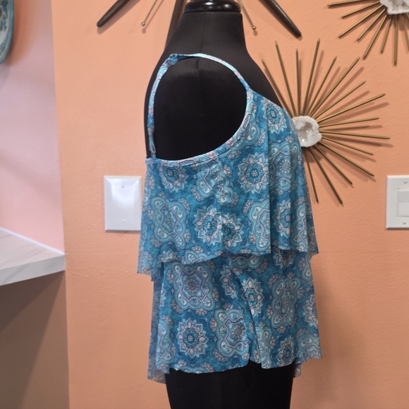 Vintage Fairy Teal Mesh Tankini Top Beach House 14 Tiered Mandala Print - Picture 8 of 15